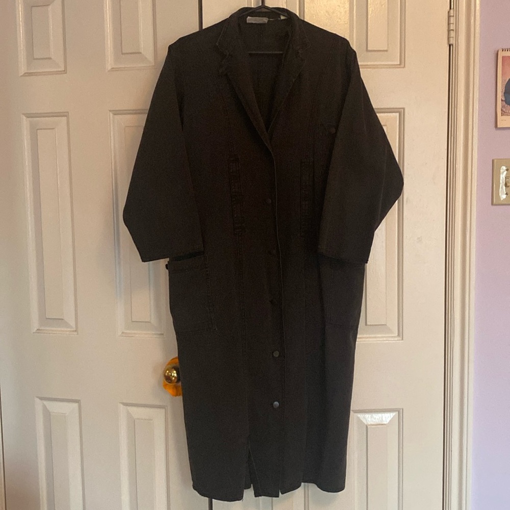 Vintage 80s Denim Oversized Coat Dolman Sleeve Distressed Black Big Pockets M/L